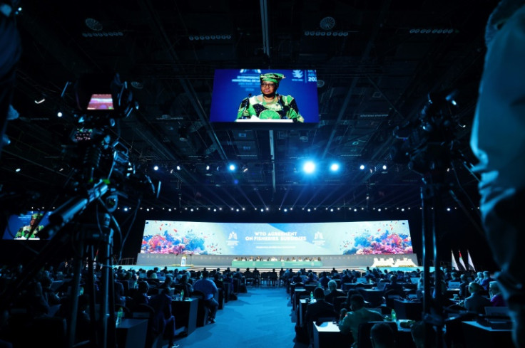 Director-General of the World Trade Organization (WTO) Ngozi Okonjo-Iweala addresses delegates during a session on fisheries subsidies during the 13th WTO Ministerial Conference in Abu Dhabi of February 26, 2024. The world's trade ministers gathered in th