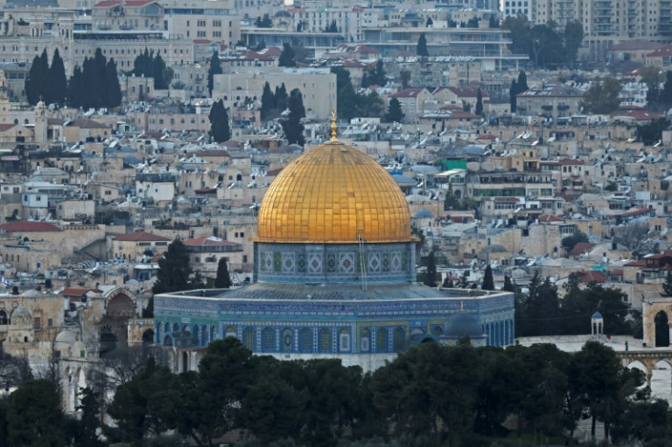 The compound of the Al-Aqsa mosque and its Dome of the Rock in the Old City of Jerusalem, seen on February 20, 2024