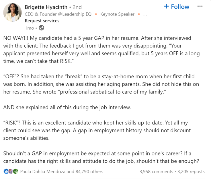 LinkedIn Post about Career Gaps