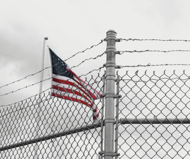 American flag flies inside a Bureau of Prisons facility