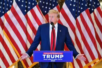 Donald Trump speaks during a press conference in New York on May 31, 2024 after being found guilty of falsifying business records