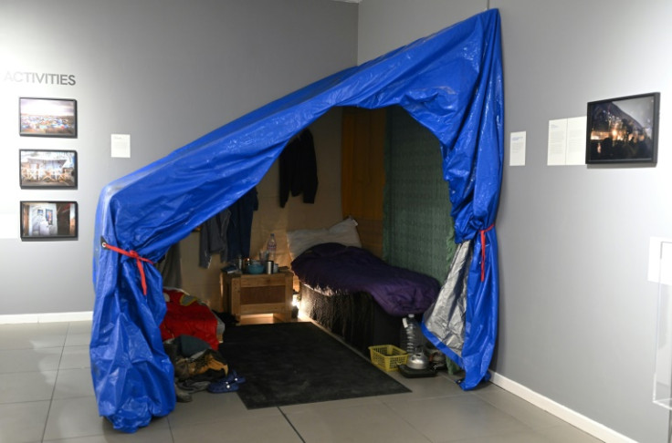 A tent depicts the 'Calais Jungle' during the 2015 migration crisis