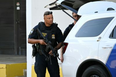 Security outside the federal courthouse for the first court appearance by a man suspected of plotting to assassinate former president Donald Trump
