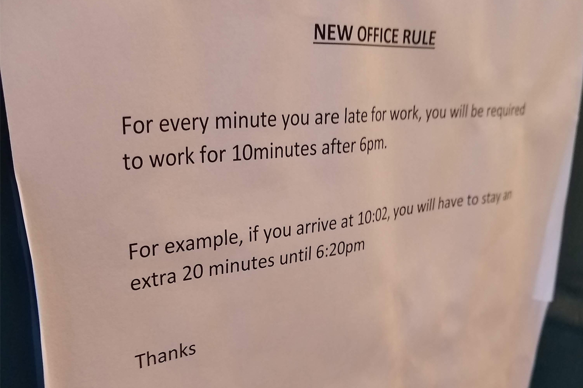 ‘This Is Absolutely Insane’: Company Demands Employees Work An Extra 10 Minutes For Every Minute They’re Late