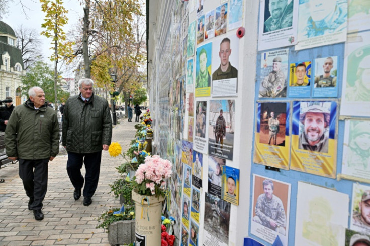 Borrell visited the the Memory Wall of Fallen Defenders of Ukraine in Kyiv on Saturday and pledged 'unwavering' support for Ukraine