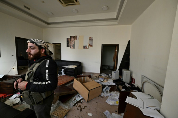 A ransacked office at the Syrian Defence Ministry's military security headquarters