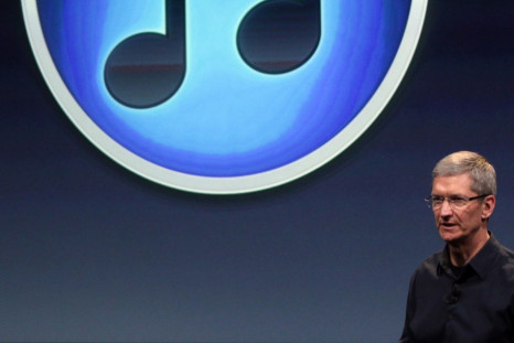 Apple CEO Tim Cook speaks about iTunes at Apple headquarters in Cupertino, Calif.