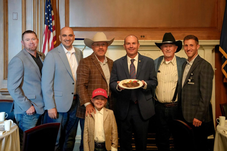 Senator Mike Lee holding steak