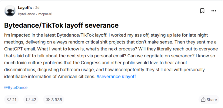 TikTok toxic work culture post