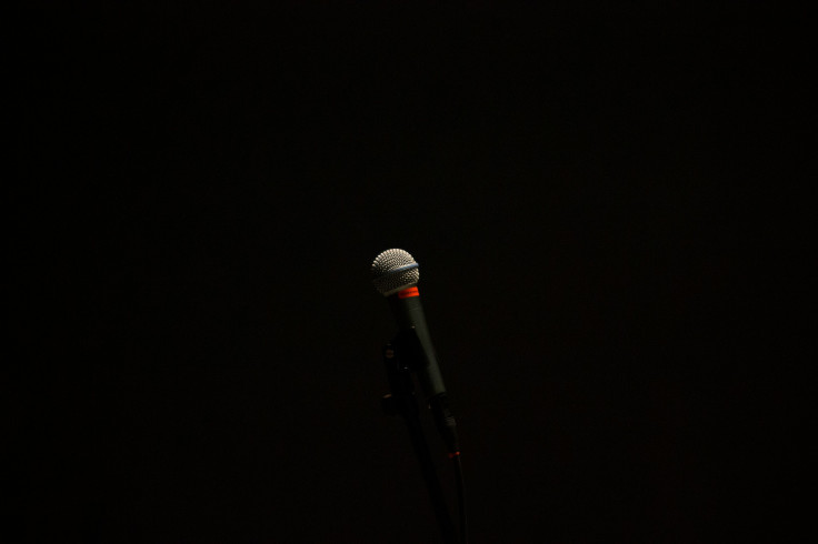 Black corded microphone with stand