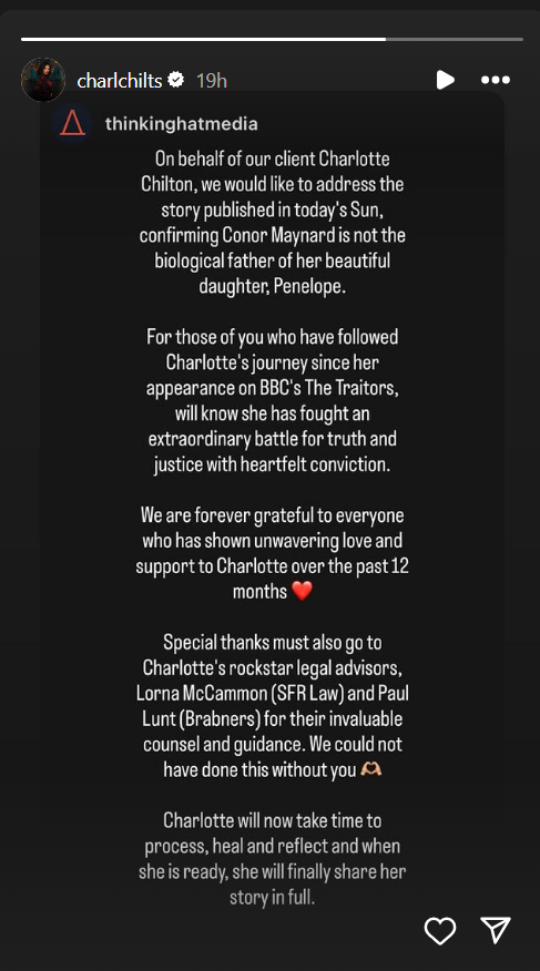 Charlotte Chilton's Instagram Story
