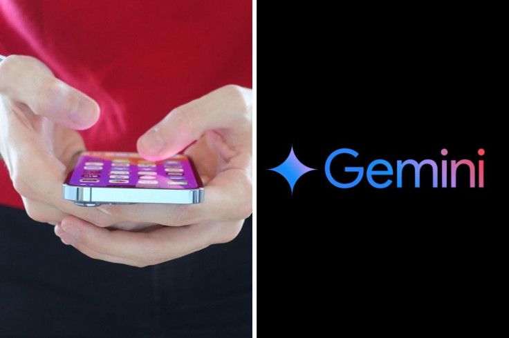 iPhone in hands and Gemini logo
