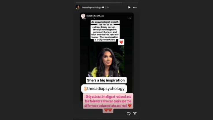 Sadia Khan's Instagram Story