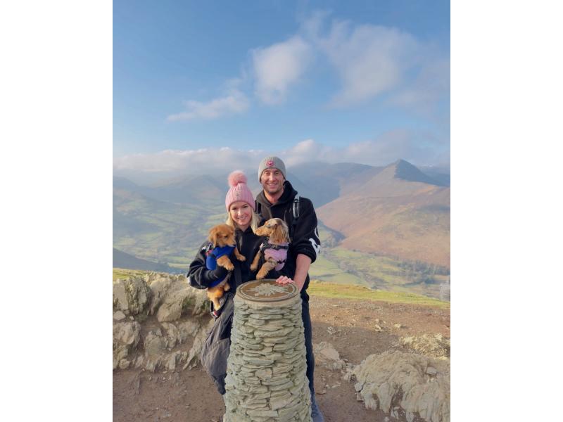 Abigail and Sam Garside with two dogs