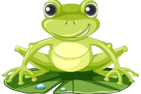 Cute green frogs on lotus leaf