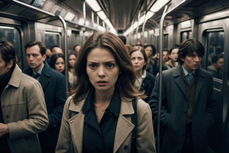 An AI-generated image showing the onset of panic in crowd