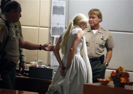 Actress Lindsay Lohan is handcuffed after a judge revoked her probation for failing to appear at a series of community service appointment