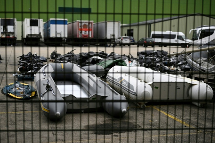 Picture of inflatable dinghies and outboard engines.
