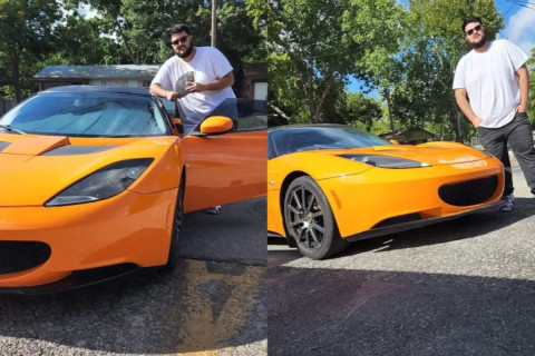 Keith Castillo in front of a sports car