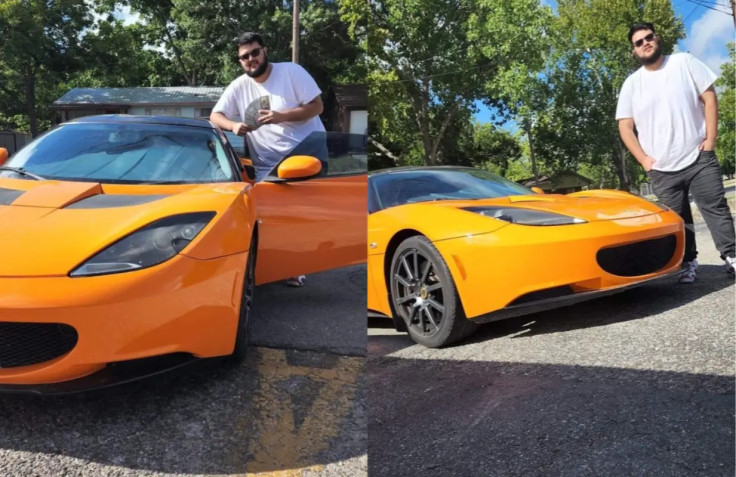 Keith Castillo in front of a sports car