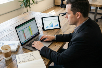 Businessman reviewing financial strategy