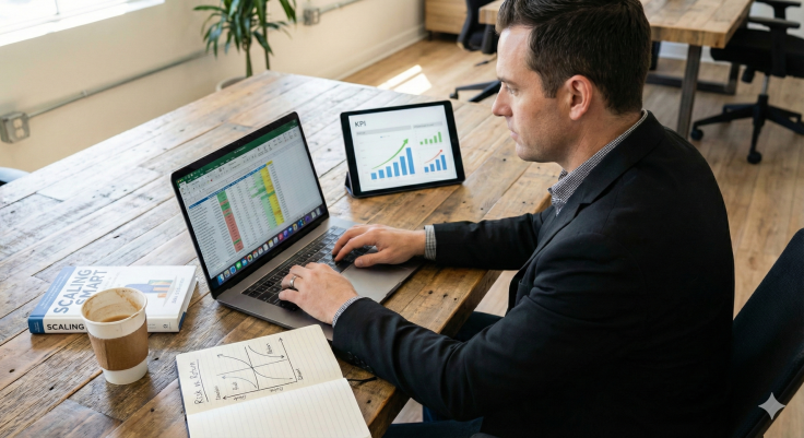 Businessman reviewing financial strategy