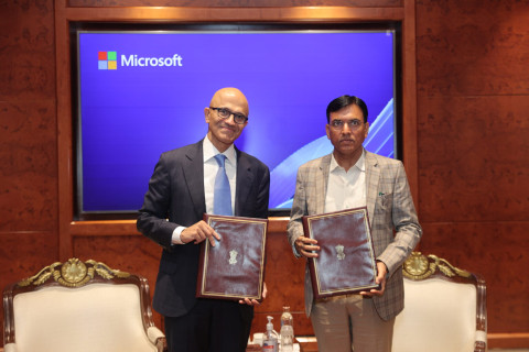 Microsoft CEO Satya Nadella and India's Labour Minister Dr. Mansukh