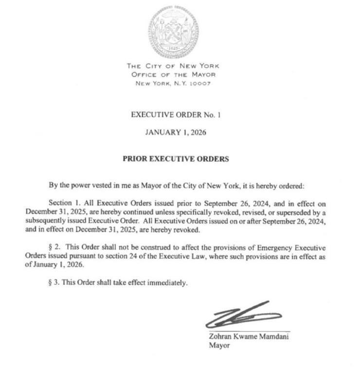 EO 1 Mayor Mamdani NYC