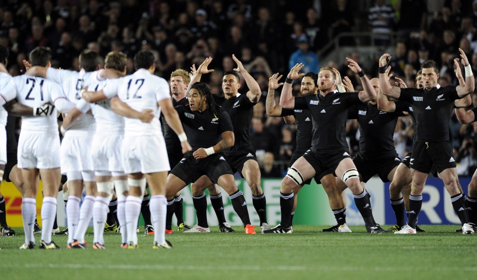 France players look on as New Zealand All Blacks039 Kahui perform the Haka before their Rugby World Cup final match at Eden Park in Auckland.