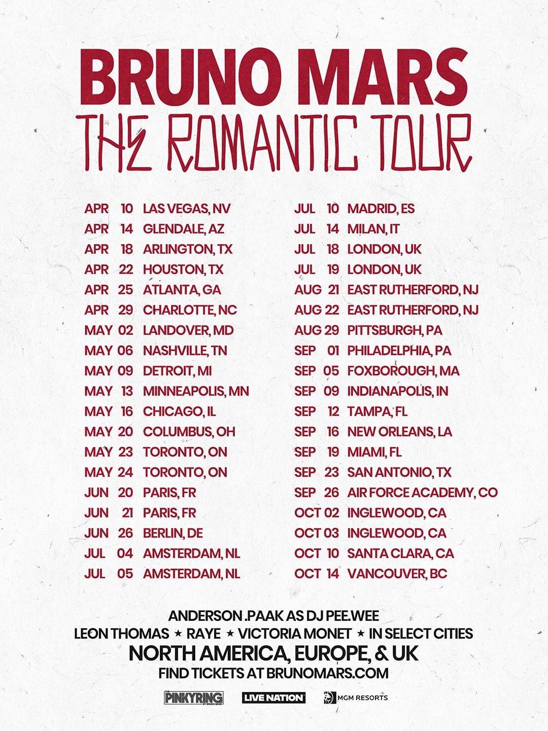 Bruno Mars The Romantic Tour Tickets: When Do Presales Open and Who Gets First Access?