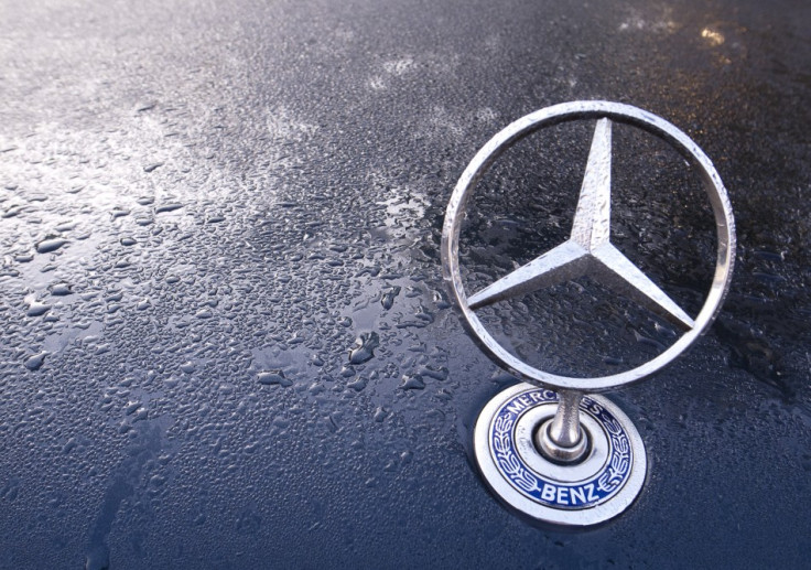 A Mercedes emblem is pictured on the bonnet of an S series car in Berlin
