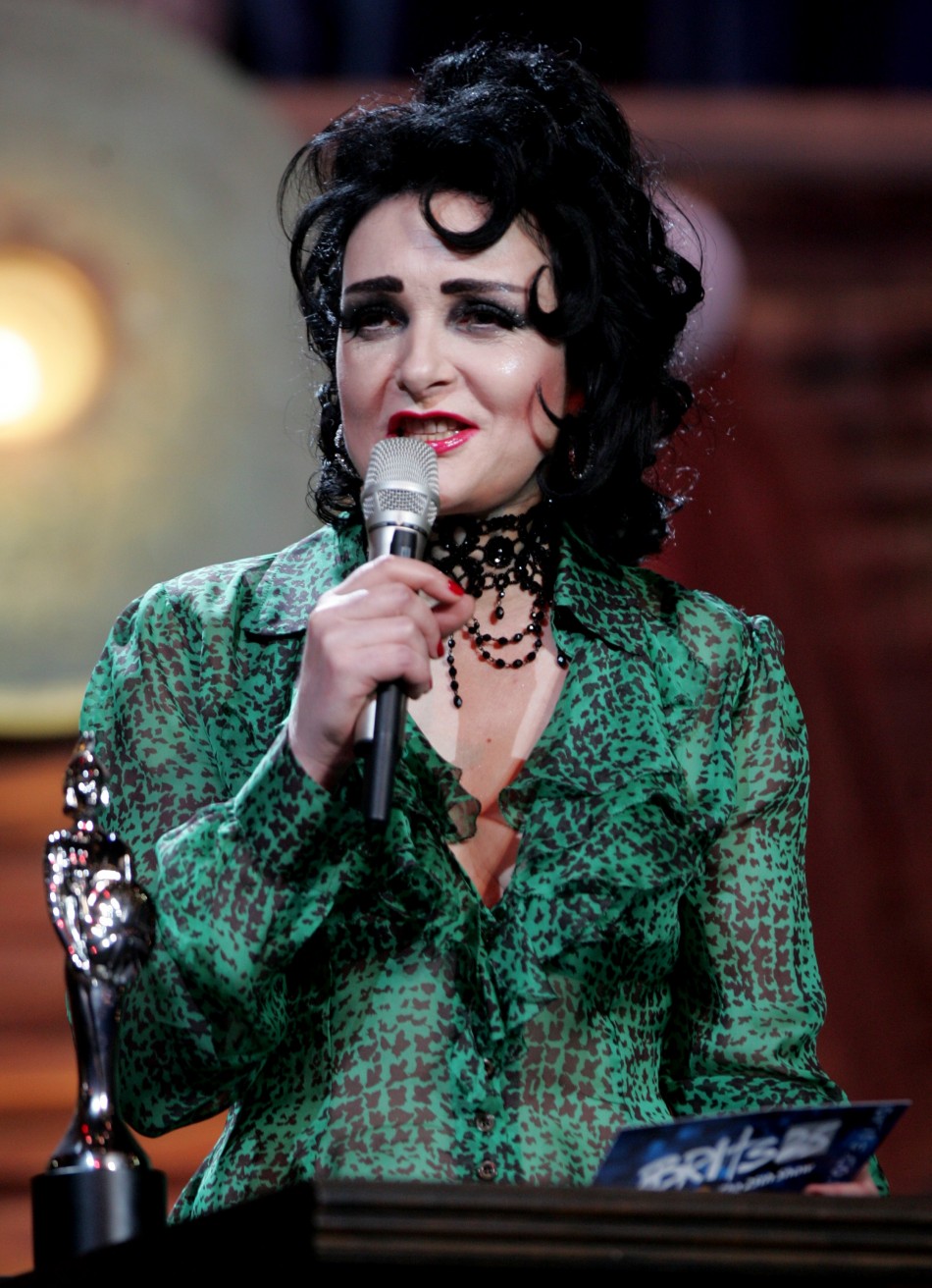 British singer Siouxsie Sioux presents an award at the Brit Awards in London.