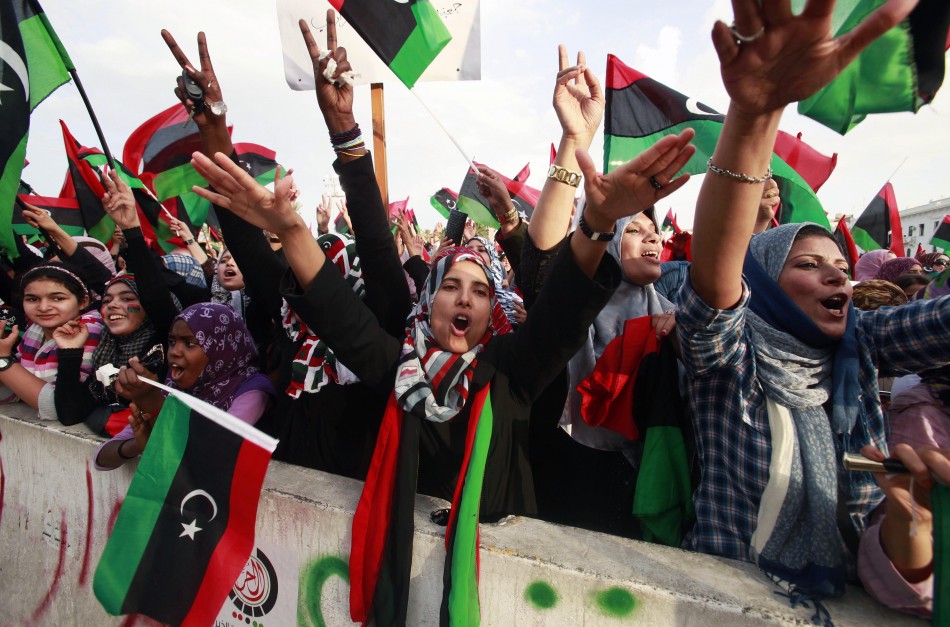 Women celebrate the liberation of Libya at Martyrs Square in Tripoli