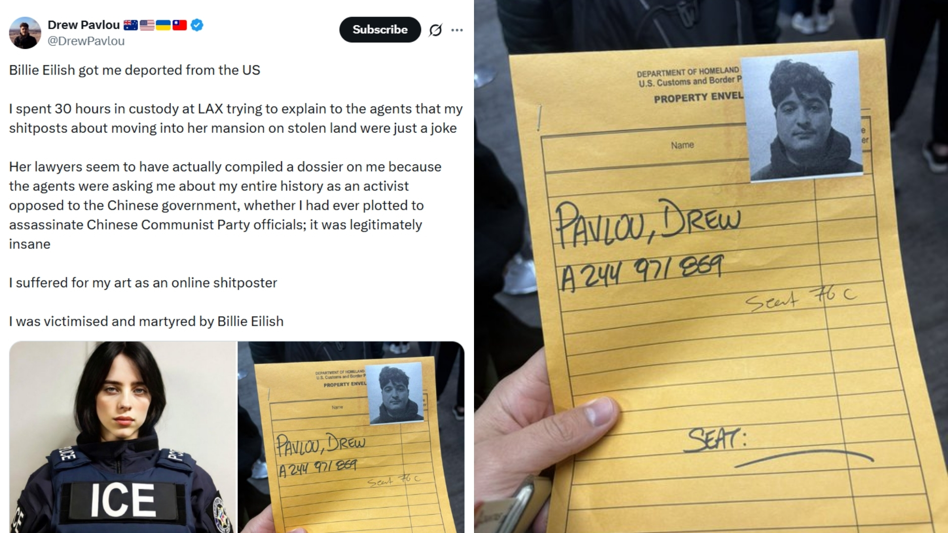 Fact Check: Did Billie Eilish Deported 'Activist' Drew Pavlou Who Posted Online Jokes About Her?