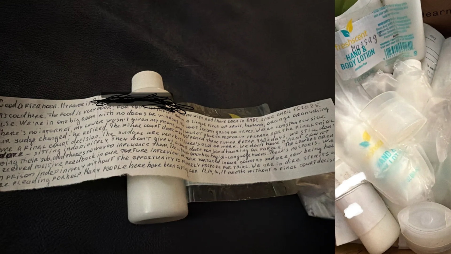 ICE Detainees at Otay Mesa Throw Lotion Bottles Over the Fence With Desperate Notes Asking for Food and Help