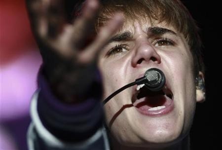 Canadian pop singer Justin Bieber performs during his My World Tour concert in Caracas