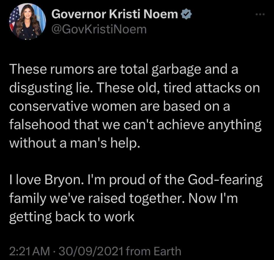 Kristi Noems Post on X