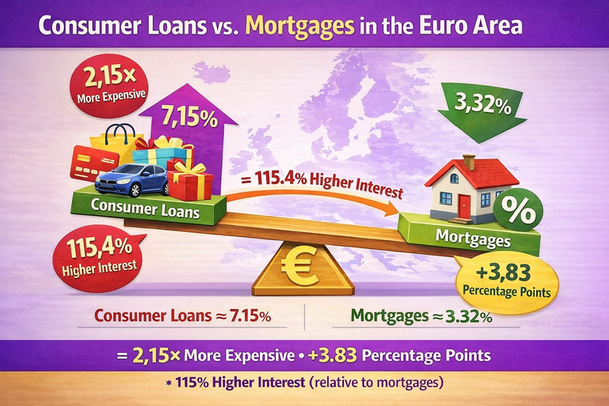 Consumer Credit in the Euro Area Still Costs More Than Double Mortgage Rates—with the Baltics Leading the Gap