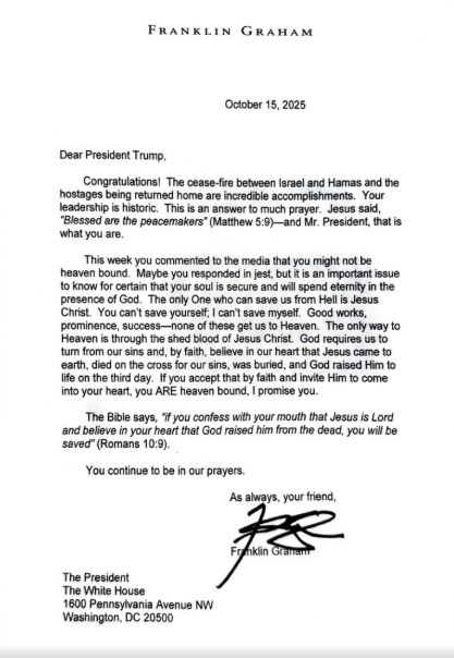 Franklin Graham’s Letter to President Trump