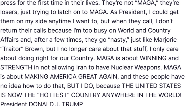 Donald Trump's Truth Social post