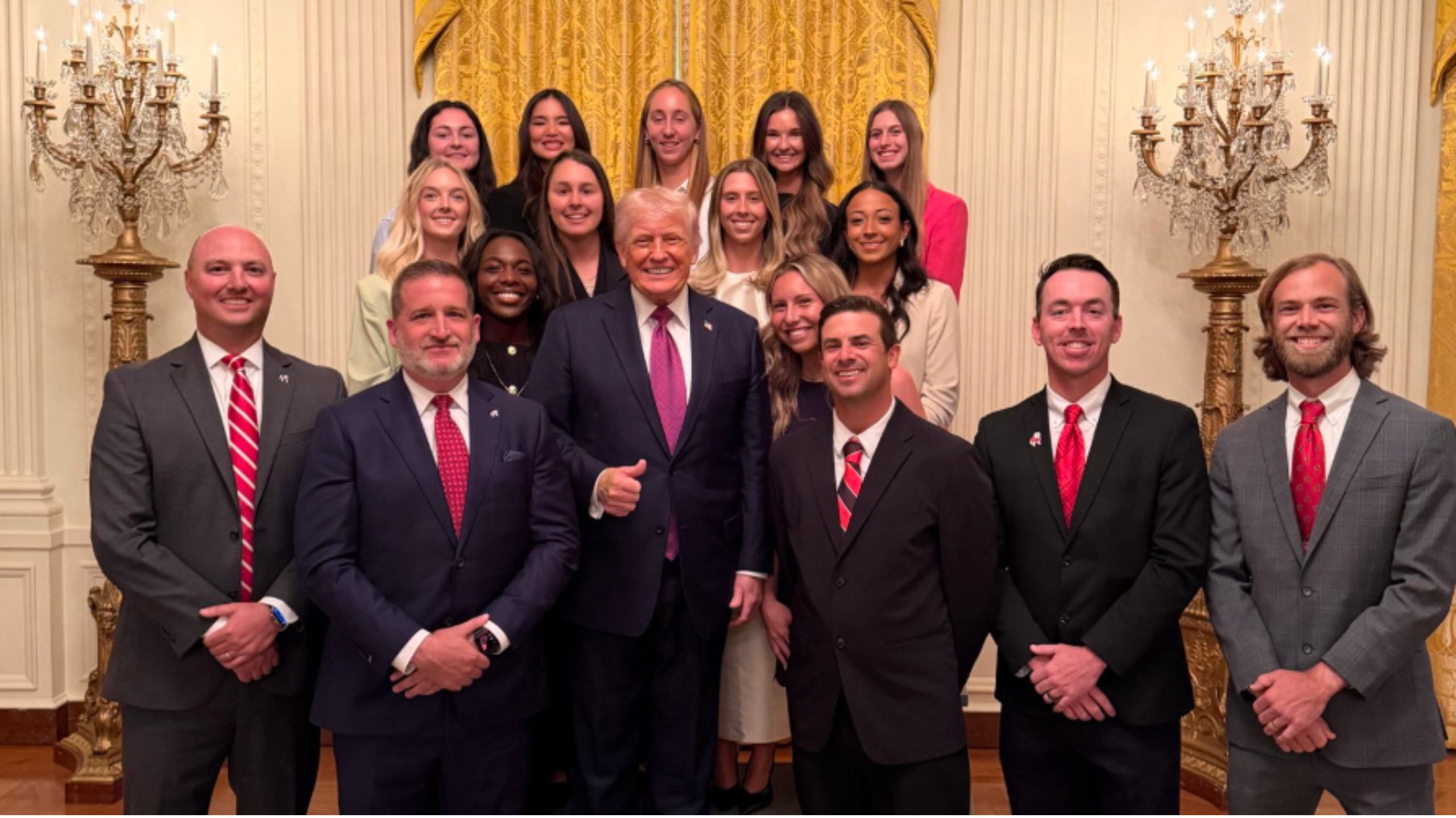 Donald Trump 'Honours' UGA Women's Tennis Champions With Bizarre Photo Featuring Only Men In The Foreground
