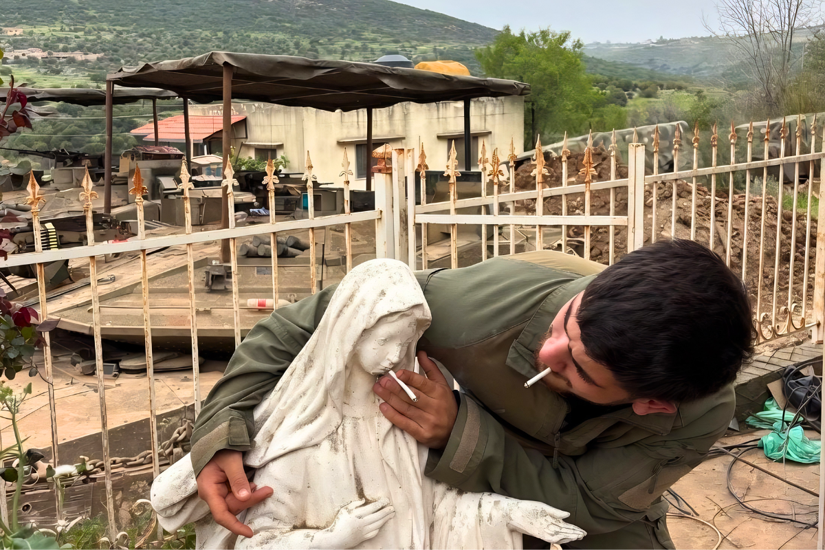 IDF Soldier Puts Cigarette in Virgin Mary Statue Where Jesus Statue Was Smashed Weeks Prior