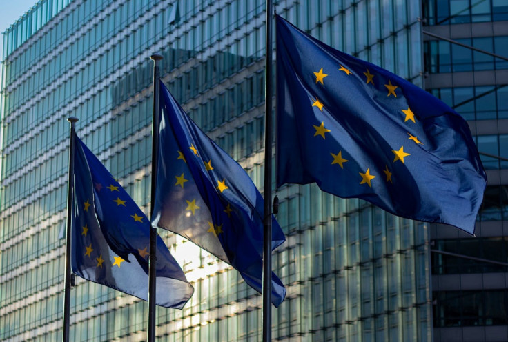 European Union flags outside the European Commission building in Brussels