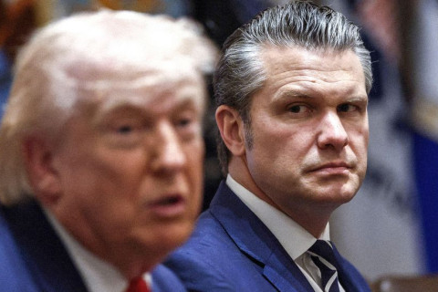 Pete Hegseth pictured with Pres. Trump