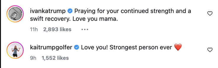 Instagram comments of Kai and Ivanka Trump