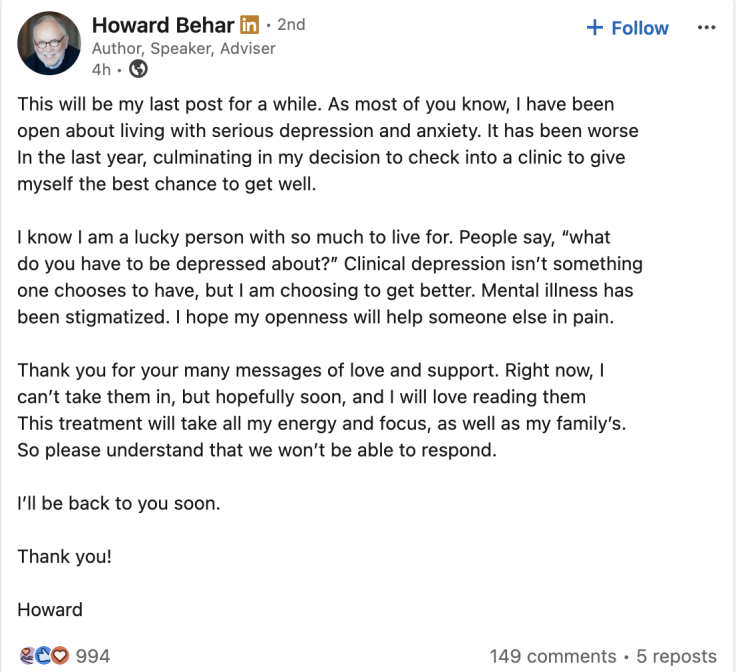 Howard Behar LinkedIn Message