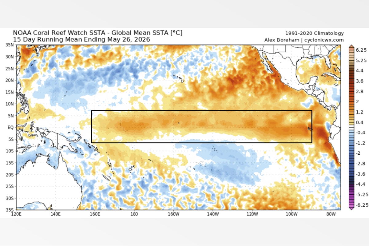 Super El Nino Map Shows First Signs Of Massive 2026 Weather Shift Noaa Coral Reef Watch Ssta Global Mean Ssta Map May 26 2026 