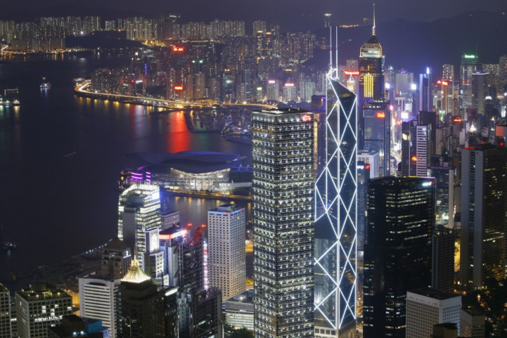 A general view of the Hong Kong Island skyline is seen from the Peak in Hong Kong in the evening