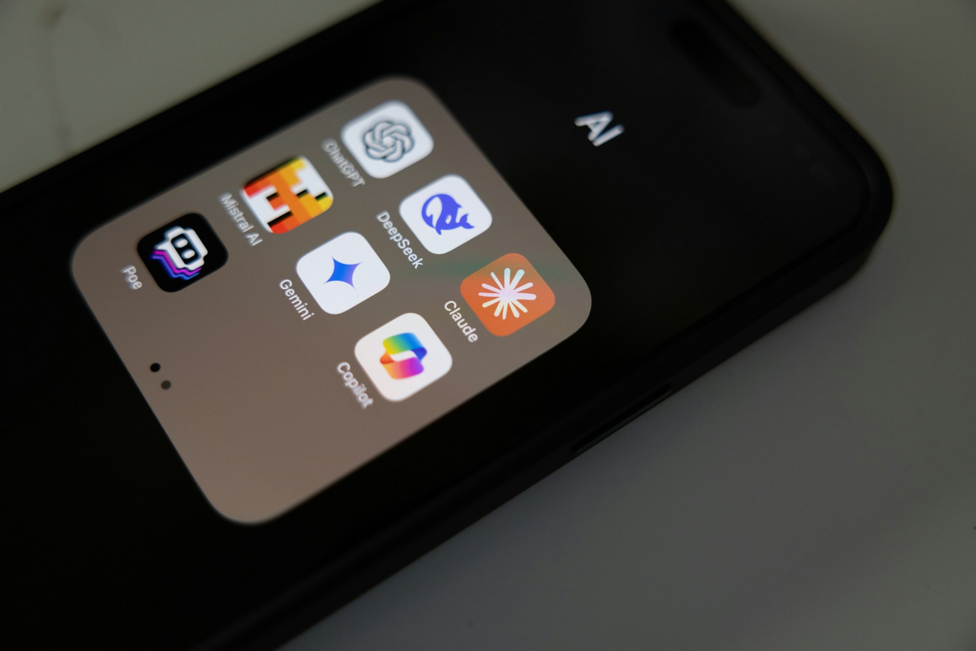 Mobile phone screen showing different AI