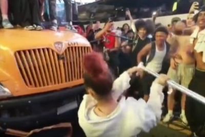 A New York City school bus was brutalised